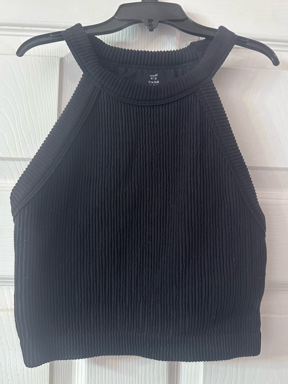 Aerie Real Good Black Ribbed High Neck Racerback Crop Tank Top Women’s M